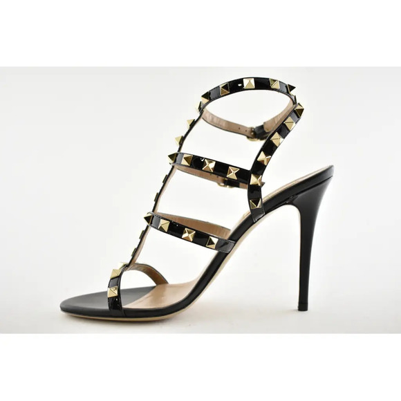 Valentino Rockstud 105 Black Patent Stud Caged Ankle Strap Sandal Heel Pump 40.5 - Picture 8 of 11